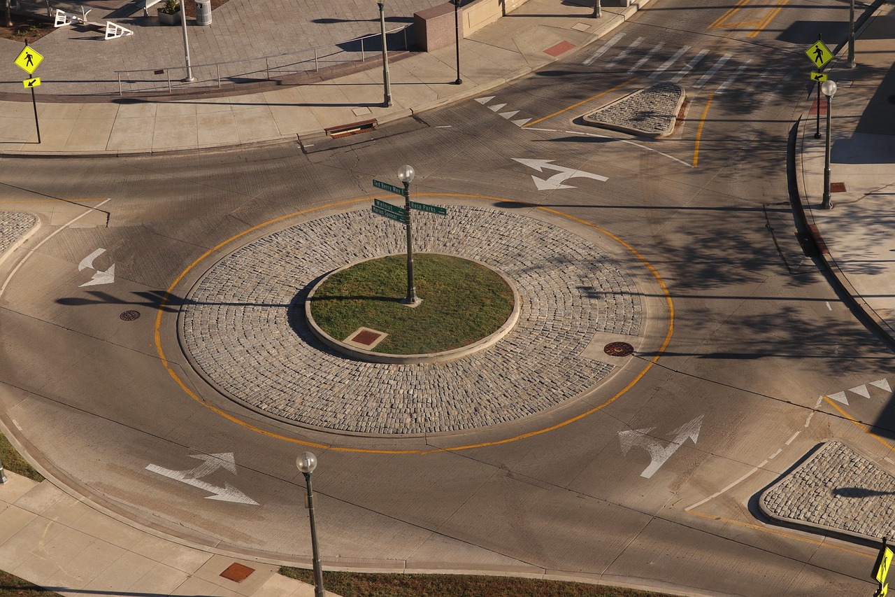 roundabout, street, traffic