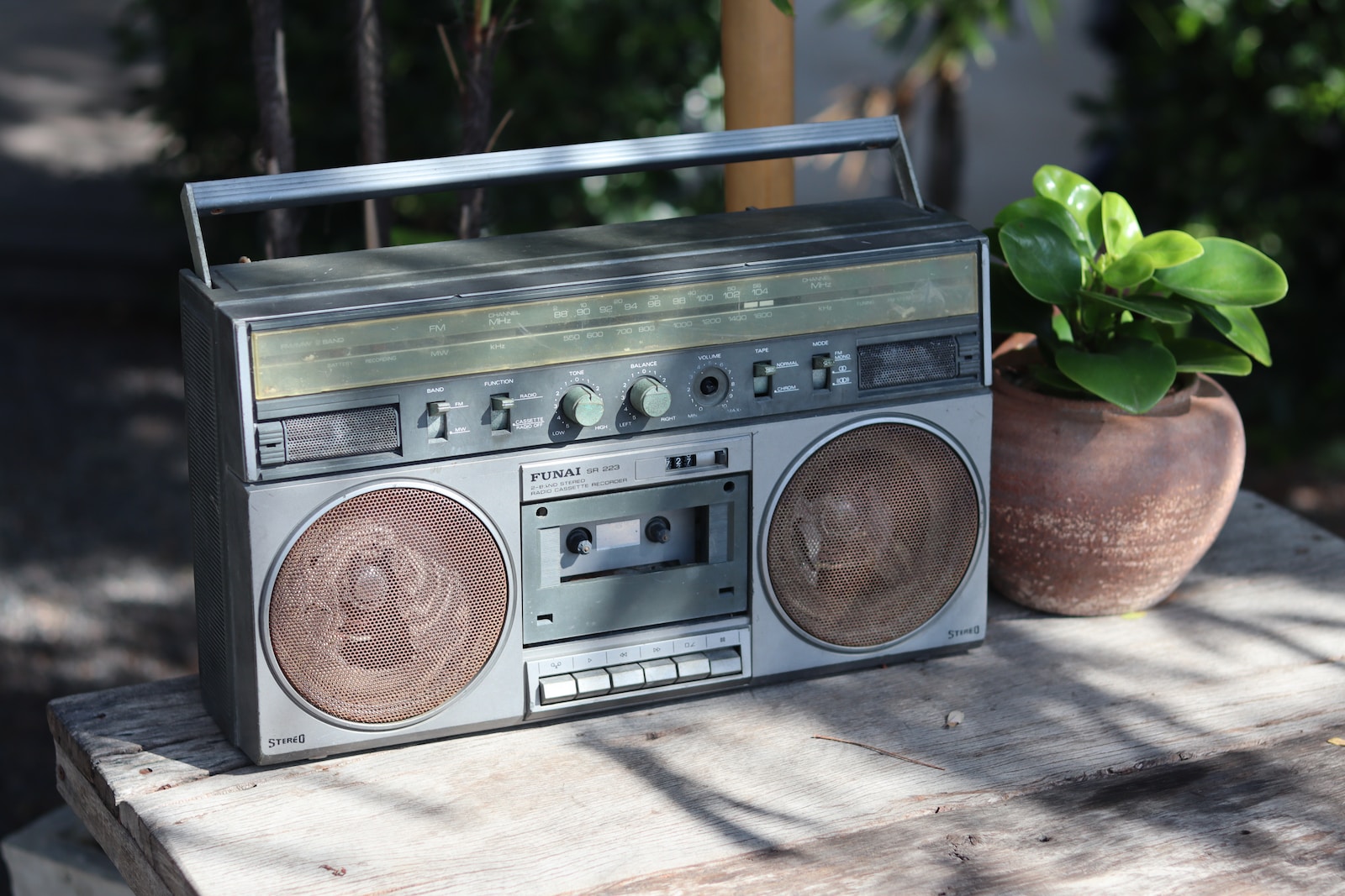 radio show, brown and black cassette radio
